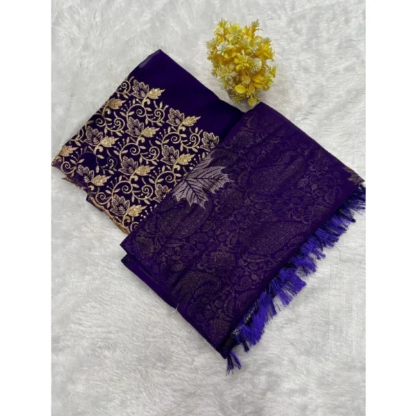 Georgette Printed Saree With Unstitched Blouse (Purple, 5-5 Mtrs)