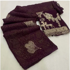 Georgette Printed Saree With Unstitched Blouse (Magenta, 5-5 Mtrs)