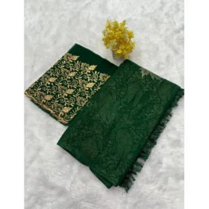 Georgette Printed Saree With Unstitched Blouse (Green, 5-5 Mtrs)