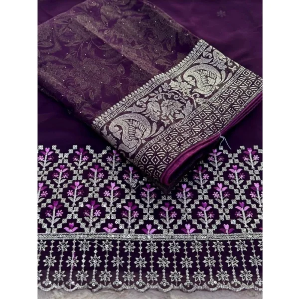 Georgette Printed Saree With Unstitched Blouse (Magenta, 5-5 Mtrs)