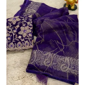 Georgette Printed Saree With Unstitched Blouse (Purple, 5-5 Mtrs)