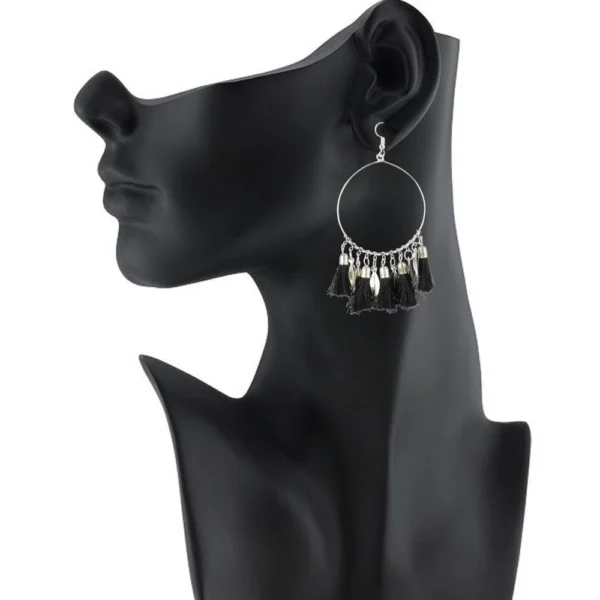 Generic Women's Alloy Hook Dangler Hanging Tassel Fashion Earrings-Black - Image 2