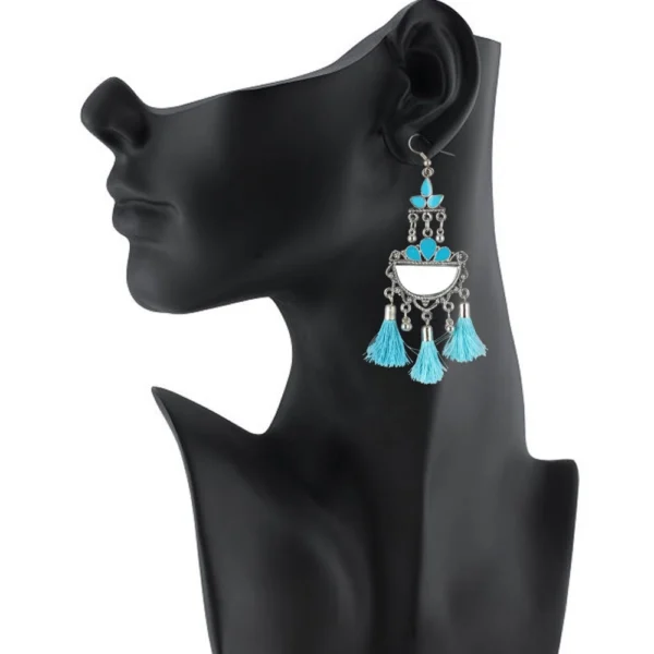Generic Women's Oxidized Silver plated Firoji Tassels Earrings-silver, Blue - Image 2