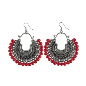 Generic Women's Silver Plated Hook Dangler Hanging Beads Earrings-Silver