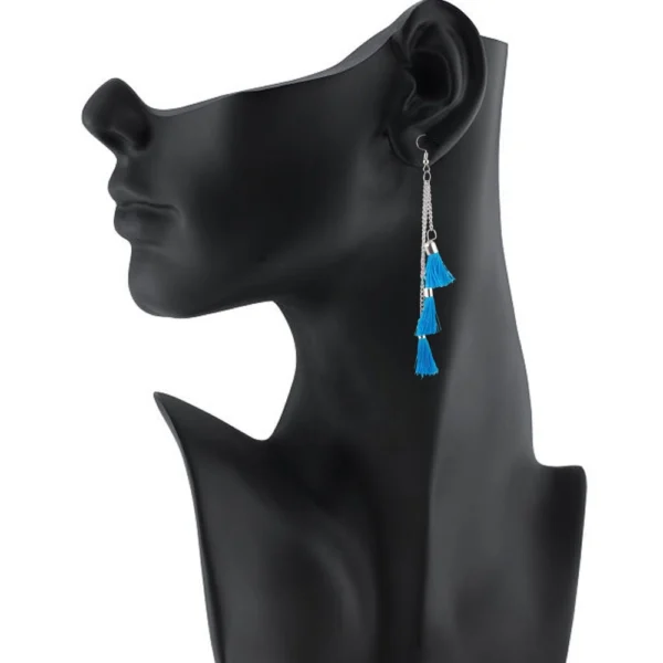 Generic Women's Tassels Beads Hook Dangler Hanging Hanging Earrings-Blue - Image 2