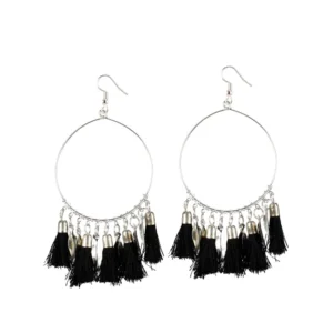 Generic Women's Alloy Hook Dangler Hanging Tassel Fashion Earrings-Black