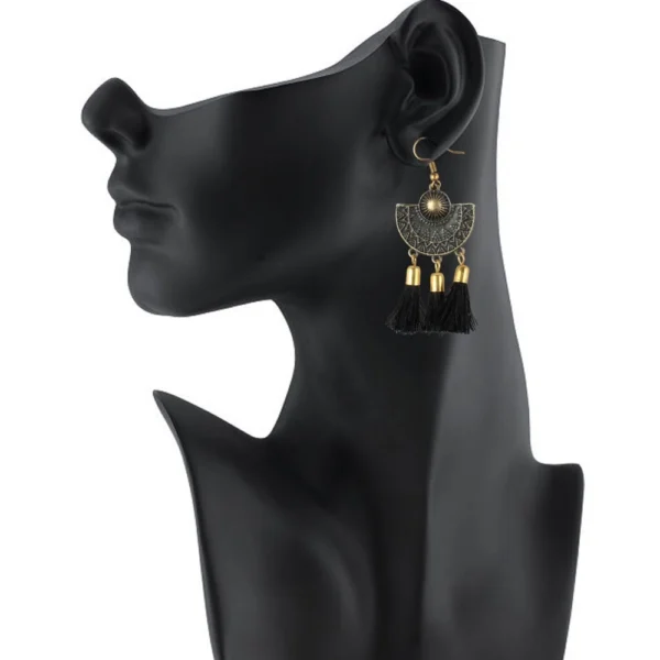 Generic Women's Gold Plated Tassel Fashion Earrings-Black - Image 2