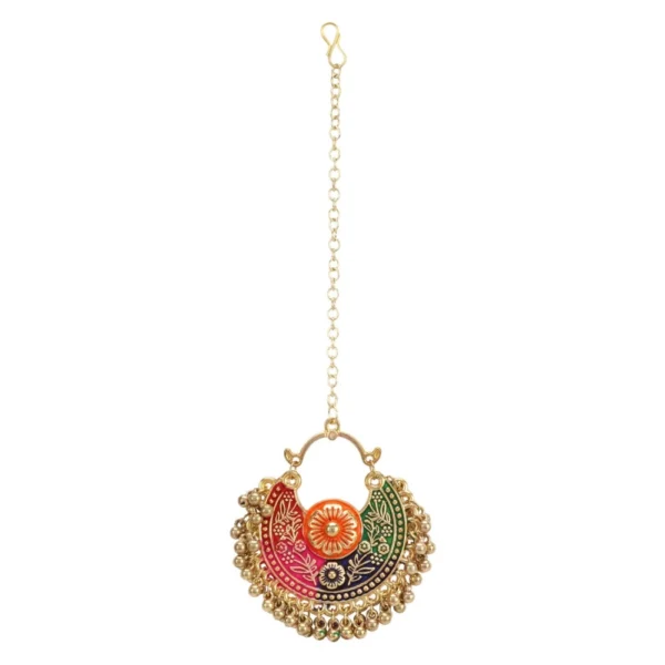 Generic Women's Gold Oxidized Earrings and Maang Tikka-Multi - Image 2