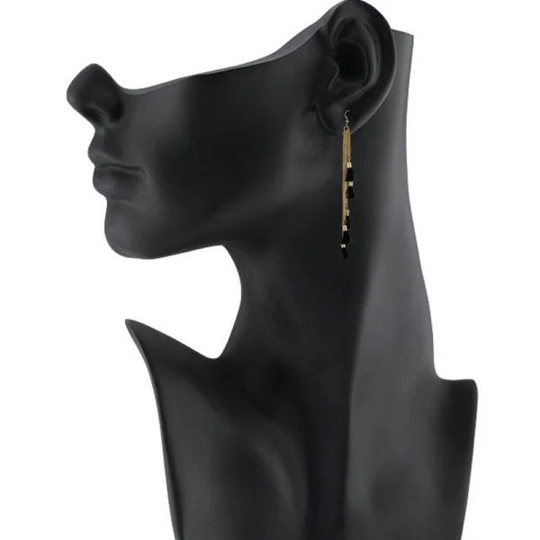 Generic Women's Alloy, Beads Hook Dangler Hanging Tassel Earrings-Black - Image 2