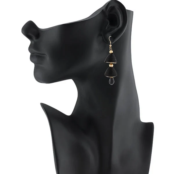 Generic Women's Alloy, Beads Hook Dangler Hanging Earrings-Black - Image 2