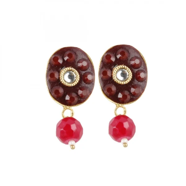 Generic Women's Stylish Maroon Golde Plated Traditional Kundan Necklace Set with Earrings (Color: Red) - Image 2