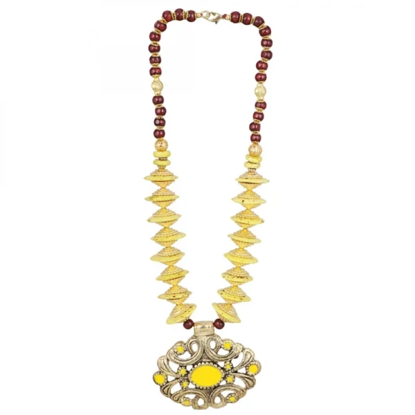 Generic Women's Designer Yellow and Golden Beads Necklace (Color: Yellow) - Image 2