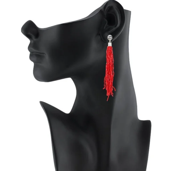 Generic Women's Alloy, Beads Hook Dangler Hanging Earring (Color: Red) - Image 2