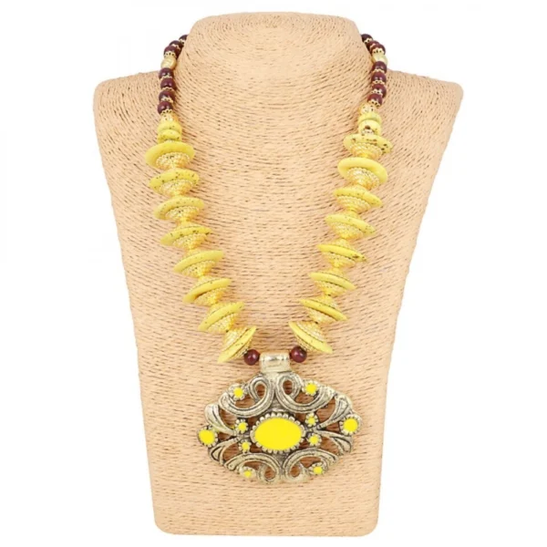 Generic Women's Designer Yellow and Golden Beads Necklace (Color: Yellow) - Image 3