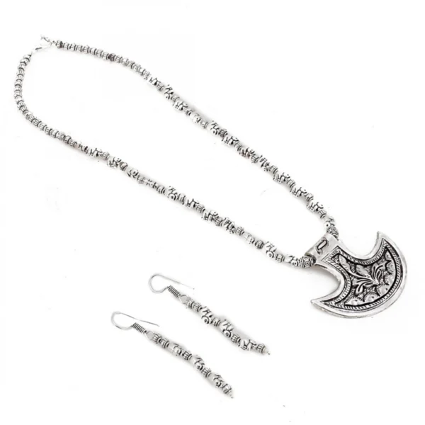 Generic Silver Oxidised Contemporary German Silver Necklace Set For Women - Image 3