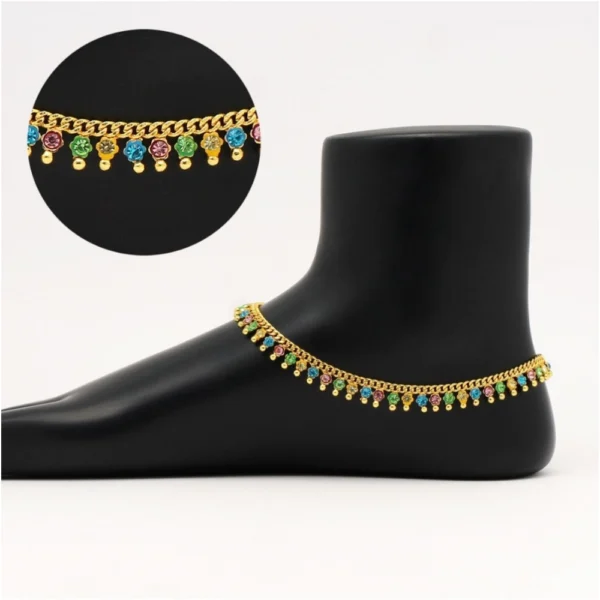Generic Women's Multi Color Rhinestone Anklets (Free Size: Upto 10 inch;) - Image 2