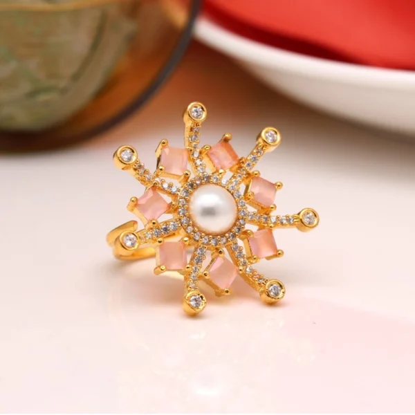 Generic Women's Pink Color American Diamond Finger Adjustable Ring - Image 3
