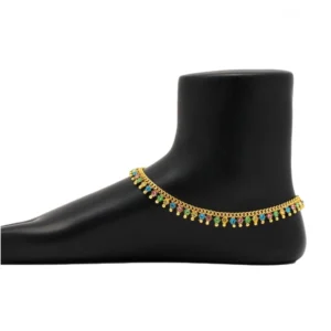 Generic Women's Multi Color Rhinestone Anklets (Free Size: Upto 10 inch;)