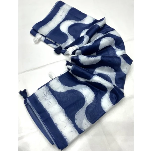 Generic Women's Pure Chanderi Printed Saree With Unstitched Blouse 5.5Mtr (Blue) - Image 2