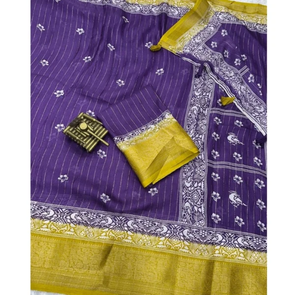 Generic Women's Cotton Silk Printed Saree With Unstitched Blouse 5.5Mtr (Purple)