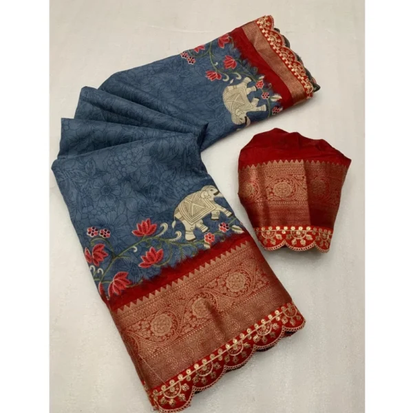 Generic Women's Dola Silk Printed Saree With Unstitched Blouse 5.5Mtr (Grey)