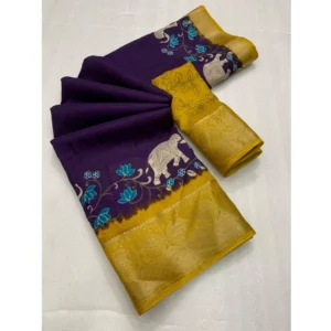 Generic Women's Dola Silk Printed Saree With Unstitched Blouse 5.5Mtr (Purple)