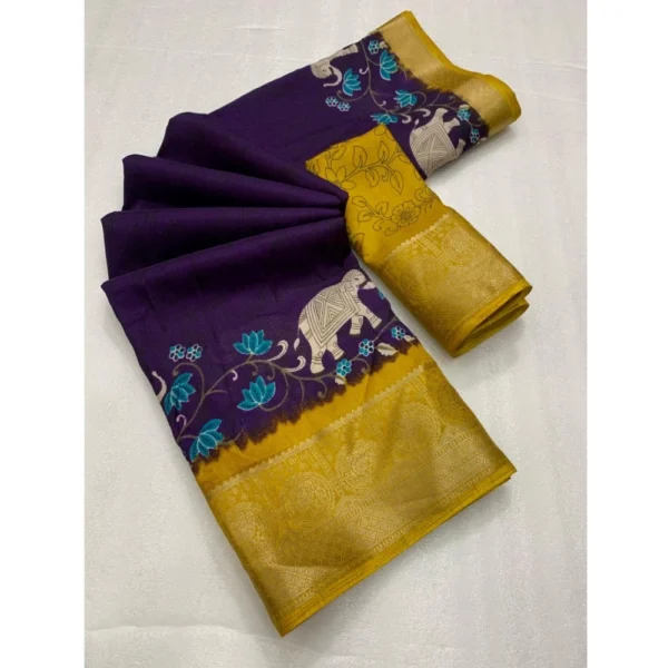 Generic Women's Dola Silk Printed Saree With Unstitched Blouse 5.5Mtr (Purple)
