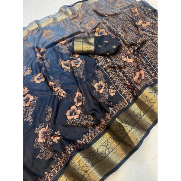 Generic Women's Jacquard Printed Saree With Unstitched Blouse 5.5Mtr (Grey) - Image 2