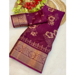 Generic Women's Jacquard Printed Saree With Unstitched Blouse 5.5Mtr (Wine)