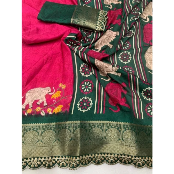 Generic Women's Dola Silk Printed Saree With Unstitched Blouse 5.5Mtr (Pink) - Image 2