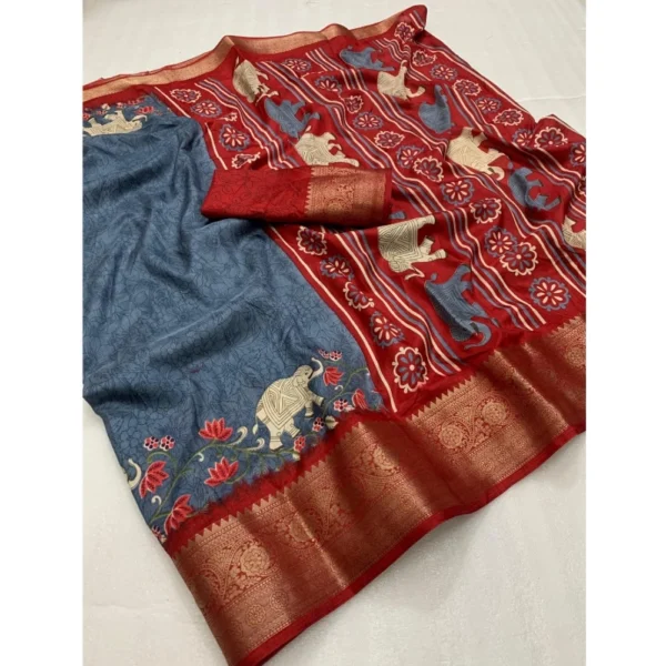 Generic Women's Dola Silk Printed Saree With Unstitched Blouse 5.5Mtr (Grey) - Image 2
