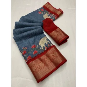 Generic Women's Dola Silk Printed Saree With Unstitched Blouse 5.5Mtr (Grey)