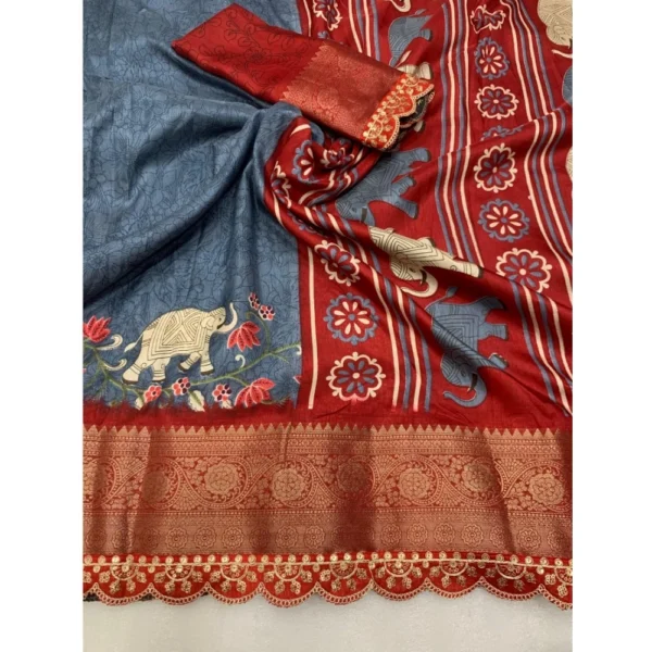 Generic Women's Dola Silk Printed Saree With Unstitched Blouse 5.5Mtr (Grey) - Image 2
