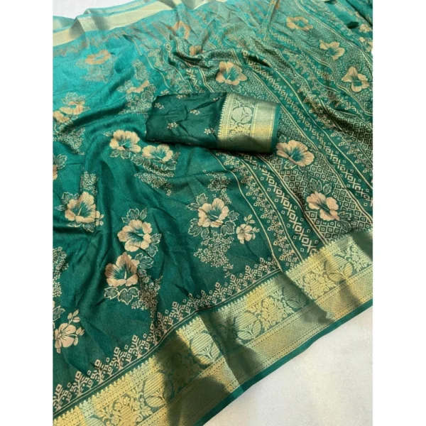 Generic Women's Jacquard Printed Saree With Unstitched Blouse 5.5Mtr (Green) - Image 2