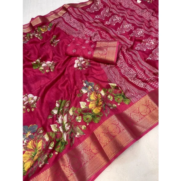 Generic Women's Jacquard Printed Saree With Unstitched Blouse 5.5Mtr (Pink) - Image 2