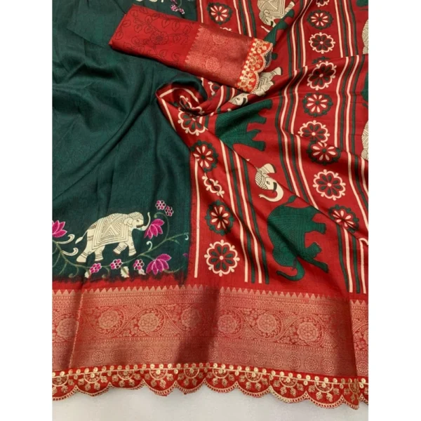 Generic Women's Dola Silk Printed Saree With Unstitched Blouse 5.5Mtr (Green) - Image 2