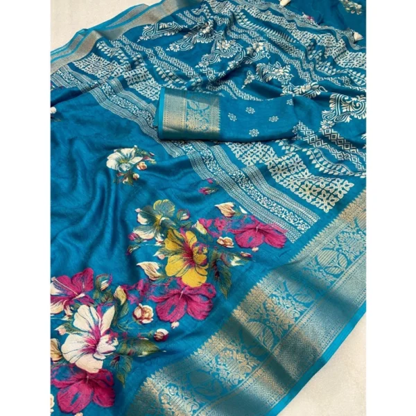 Generic Women's Jacquard Printed Saree With Unstitched Blouse 5.5Mtr (Sky Blue) - Image 2