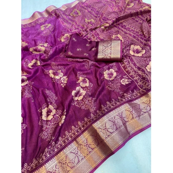 Generic Women's Jacquard Printed Saree With Unstitched Blouse 5.5Mtr (Wine) - Image 2