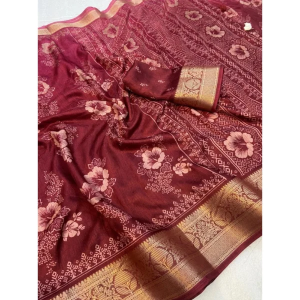 Generic Women's Jacquard Printed Saree With Unstitched Blouse 5.5Mtr (Maroon) - Image 2