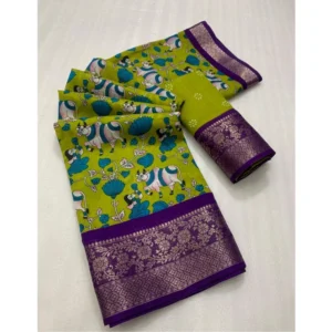 Generic Women's Dola Silk Printed Saree With Unstitched Blouse 5.5Mtr (Green)