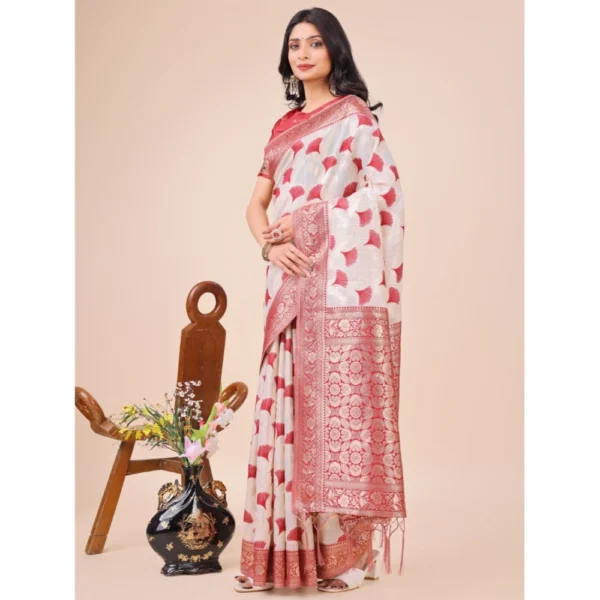 Generic Women's Linen Cotton Printed Saree With Unstitched Blouse 5.5Mtr (Maroon) - Image 2