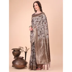 Generic Women's Cotton Printed Saree With Unstitched Blouse 5.5Mtr (Brown)