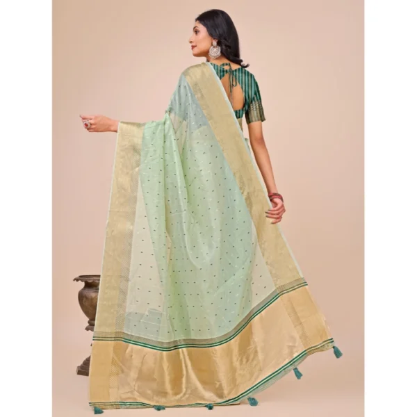 Generic Women's Organza Printed Saree With Unstitched Blouse 5.5Mtr (Olive Green) - Image 2