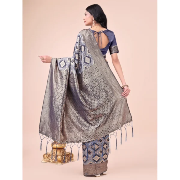 Generic Women's Cotton Printed Saree With Unstitched Blouse 5.5Mtr (Navy Blue) - Image 3
