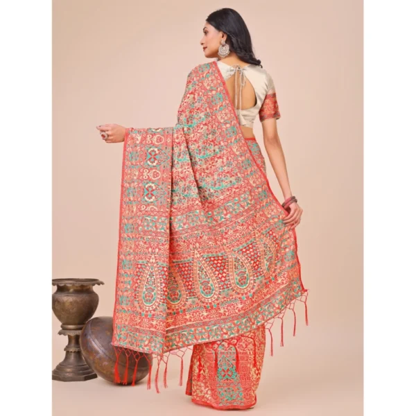 Generic Women's Cotton Printed Saree With Unstitched Blouse 5.5Mtr (Cream) - Image 3