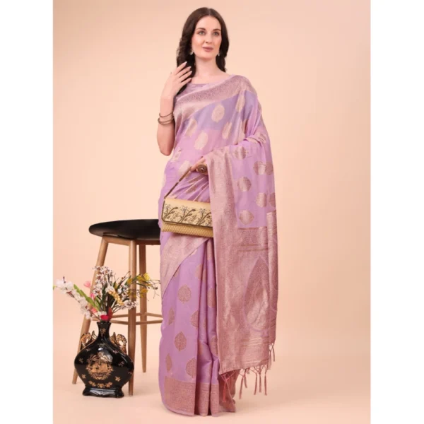 Generic Women's Cotton Printed Saree With Unstitched Blouse 5.5Mtr (Light Pink) - Image 2