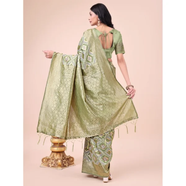 Generic Women's Cotton Printed Saree With Unstitched Blouse 5.5Mtr (Mhendi Green) - Image 3