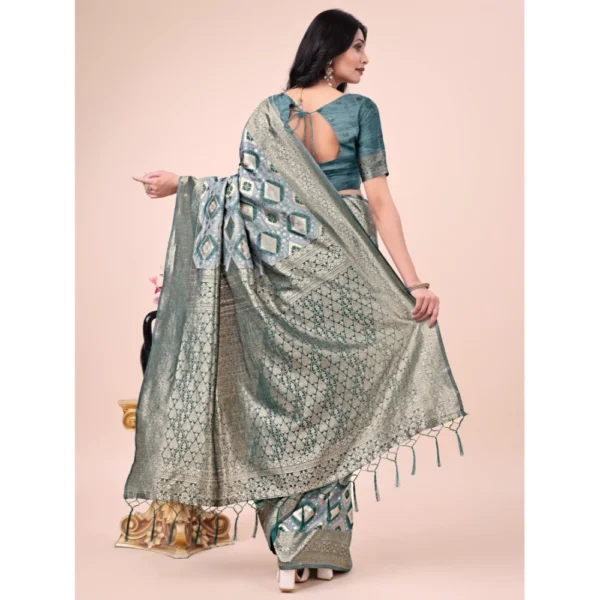Generic Women's Cotton Printed Saree With Unstitched Blouse 5.5Mtr (Green) - Image 3