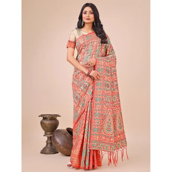 Generic Women's Cotton Printed Saree With Unstitched Blouse 5.5Mtr (Cream) - Image 2
