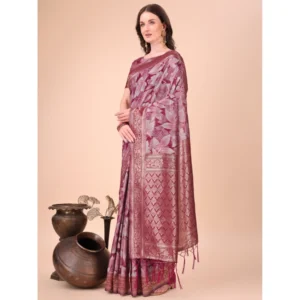 Generic Women's Cotton Printed Saree With Unstitched Blouse 5.5Mtr (Magenta)